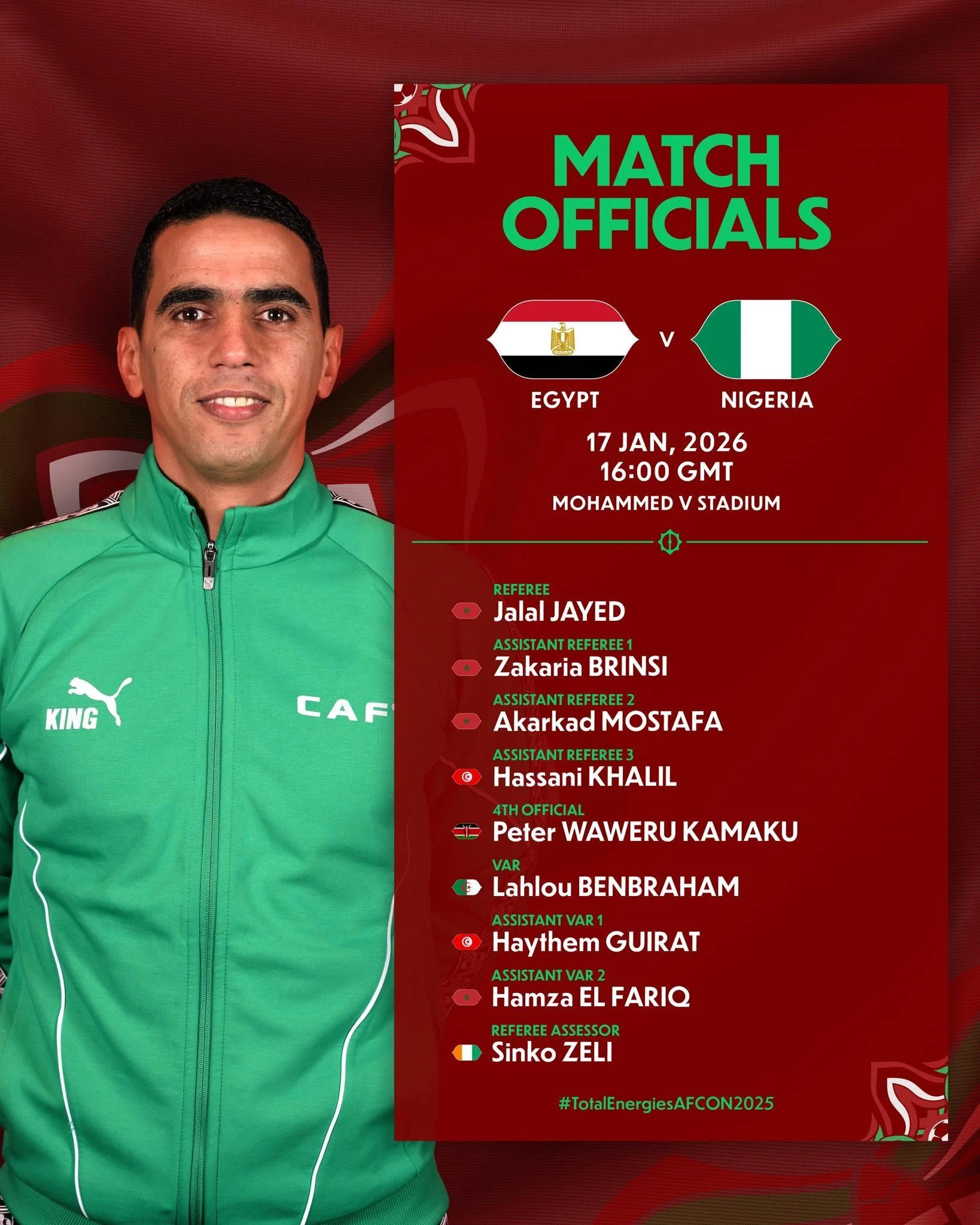 حكام مباراة منتخب مصر ضد نيجيريا