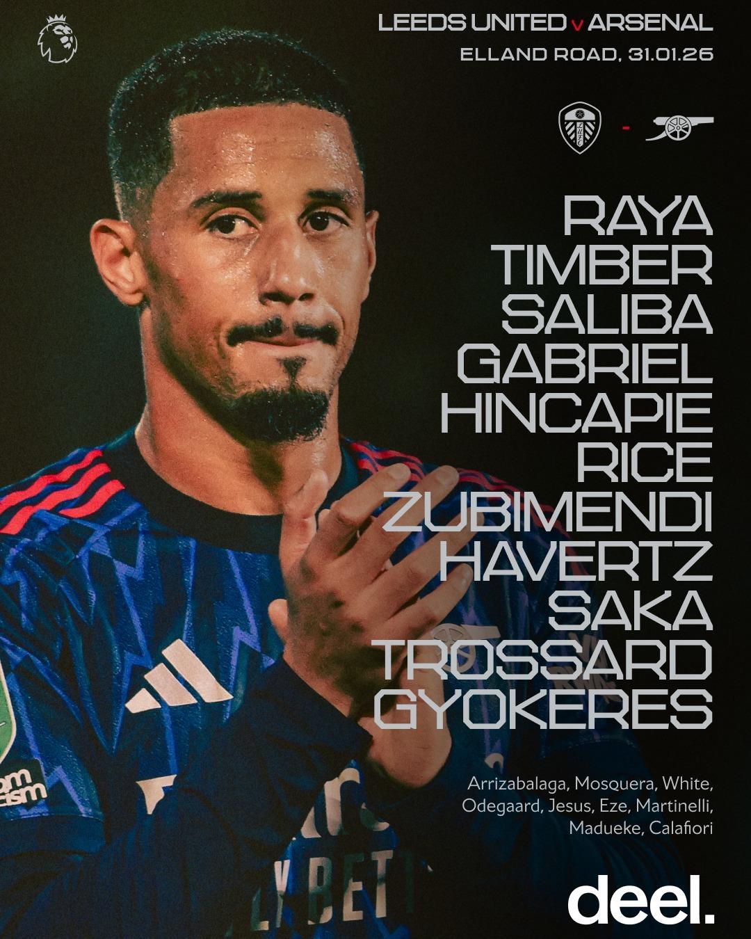 ليدز ضد أرسنال.. تشكيل الجانرز