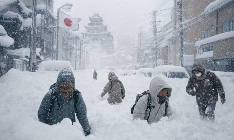 العاصفة الثلجية الشديدة في اليابان